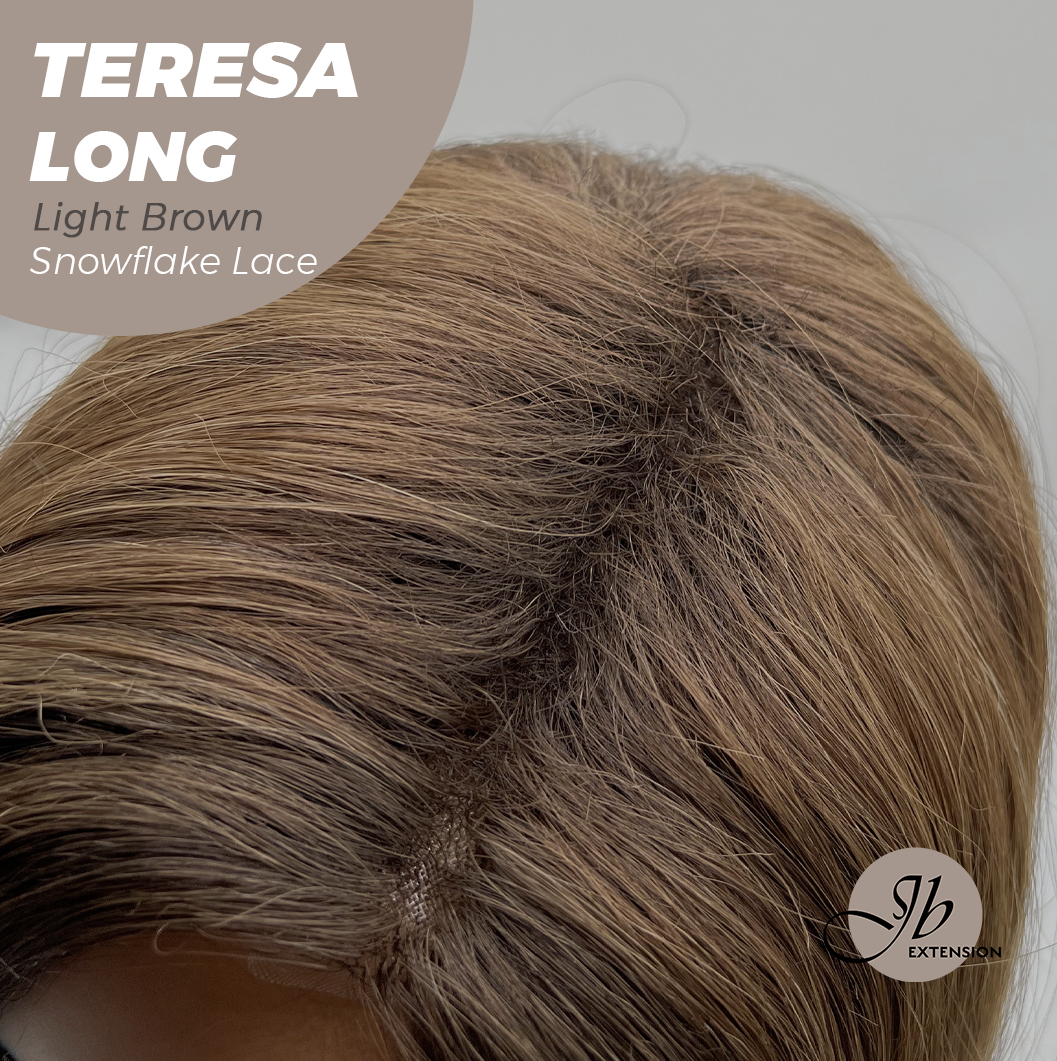 JBEXTENSION 22 Inches Long Light Brown Pre-Cut Snowflake Lace Frontlace Glueless Wig TERESA LONG LIGHT BROWN【PERMATEASE】【BENDY EAR TABS】- M/L
