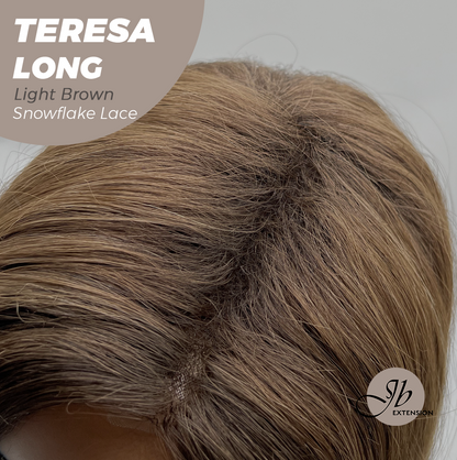 JBEXTENSION 22 Inches Long Light Brown Pre-Cut Snowflake Lace Frontlace Glueless Wig TERESA LONG LIGHT BROWN【PERMATEASE】【BENDY EAR TABS】- M/L