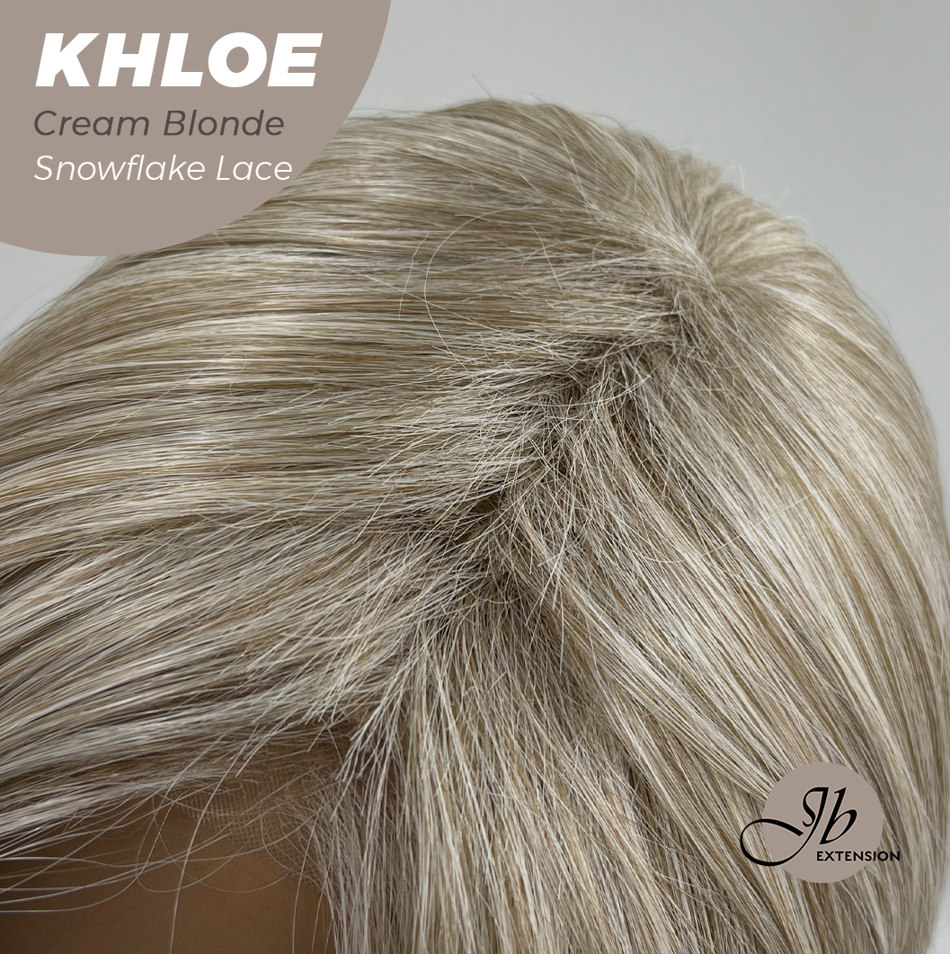 JBEXTENSION 12 Inches Bob Cut Cream Blonde Pre-Cut Snowflake Lace Frontlace Glueless Wig KHLOE CREAM BLONDE【PERMATEASE】【BENDY EAR TABS】- M/L