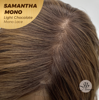 JBEXTENSION SAMANTHA MONO Full Monofilament Handmade Full Lace Full Hand Tied Wig 17 Inches Light Chocolate Mono Lace Handmade Futura Fiber Wig with Anti-slip Silicone Strips Glueless Wig SAMANTHA MONO LIGHT CHOCOLATE【BENDY EAR TABS】