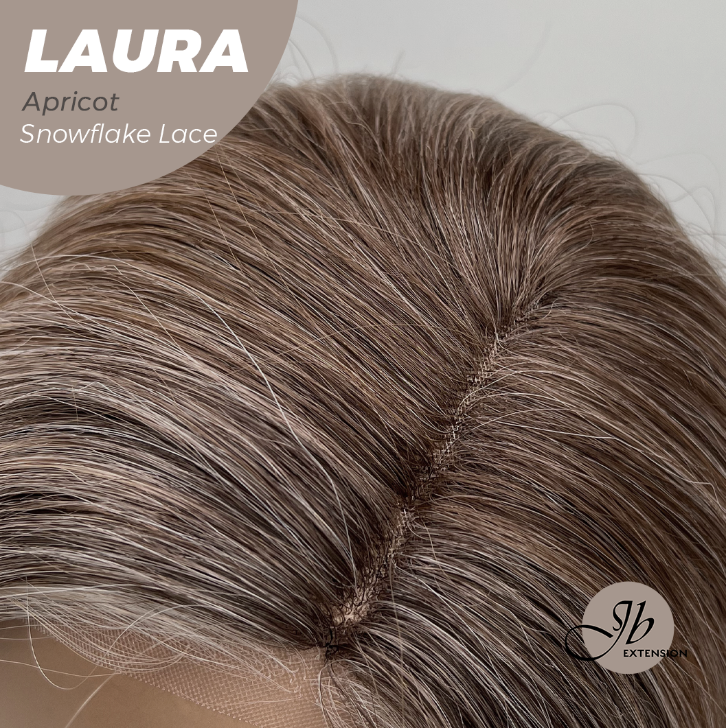 JBEXTENSION 14 Inches Apricot Pre-Cut Side Part Snowflake Lace Frontlace Glueless Wig LAURA SNOWFLAKE APRICOT【BENDY EAR TABS】- M/L