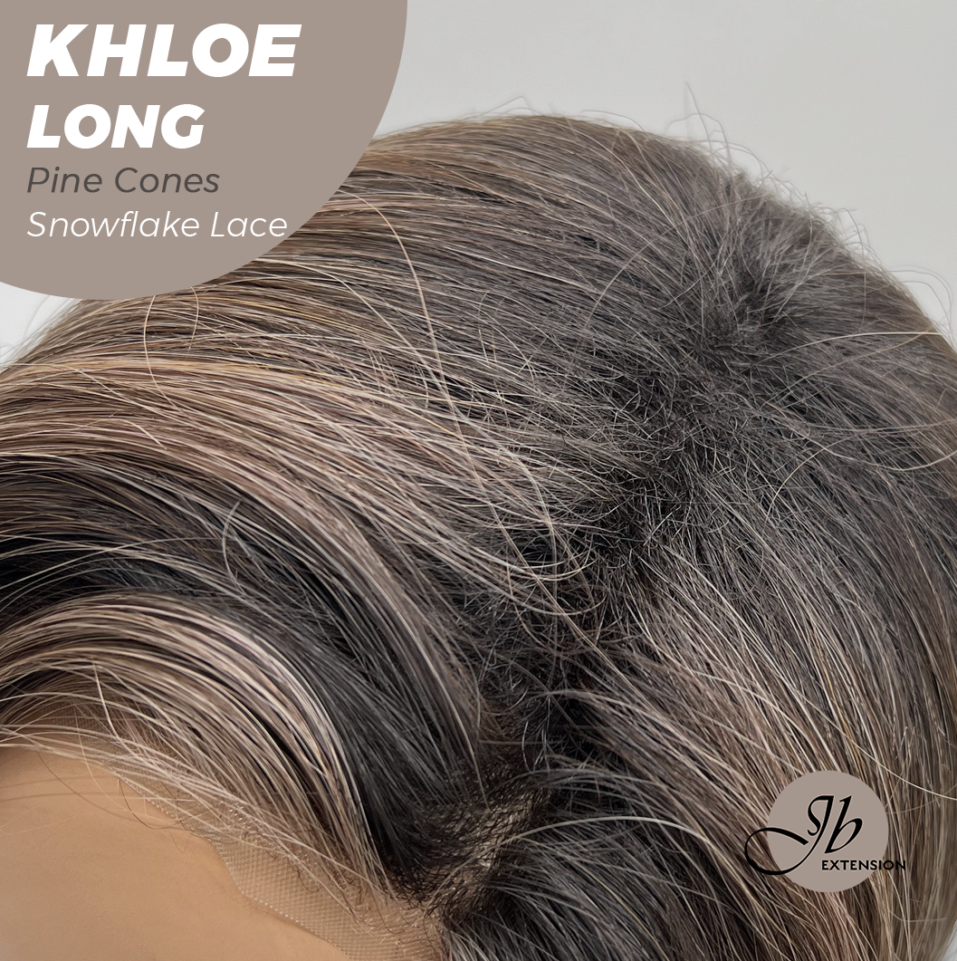 JBEXTENSION 18 Inches Pine Cones Pre-Cut Snowflake Lace Frontlace Glueless Wig KHLOE LONG PINE CONES【PERMATEASE】【BENDY EAR TABS】- M/L