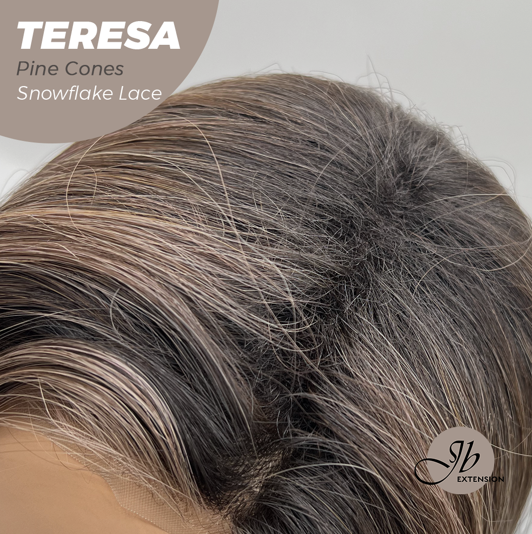 JBEXTENSION 18 Inches Pine Cones Pre-Cut Snowflake Lace Frontlace Glueless Wig TERESA PINE CONES【PERMATEASE】【BENDY EAR TABS】- M/L