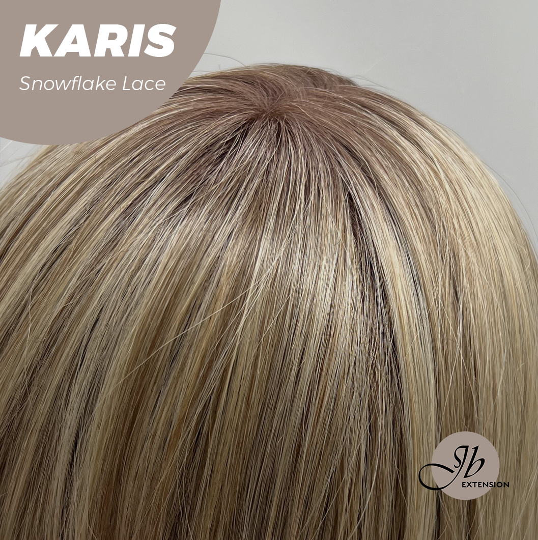 JBEXTENSION 18 Inches Curly Dark Mix Blonde Pre-Cut Arc Snowflake Lace Frontlace Glueless Wig KARIS【BENDY EAR TABS】