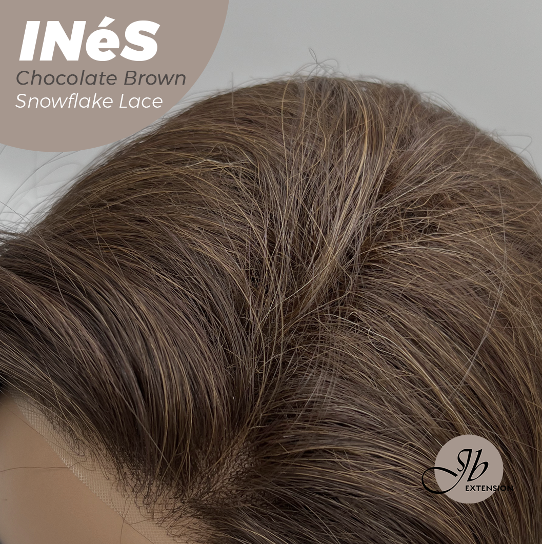 JBEXTENSION 22 Inches Chocolate Brown Pre-Cut Snowflake Lace Frontlace Glueless Wig INéS CHOCOLATE BROWN【PERMATEASE】【BENDY EAR TABS】- M/L