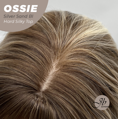 JBEXTENSION 22 Inches Scalpiana Long Wave Silver Sand Blonde 3.5X4 Hard Silky Top Natural Scalp Effect Wig with Bangs OSSIE SILVER SAND BLONDE