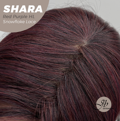 [FINAL SALE] JBEXTENSION 17 Inches Curly Red Purple Highlight Pre-Cut Arc Snowflake Lace Frontlace Glueless Wig SHARA RED PURPLE HIGHLIGHT【BENDY EAR TABS】