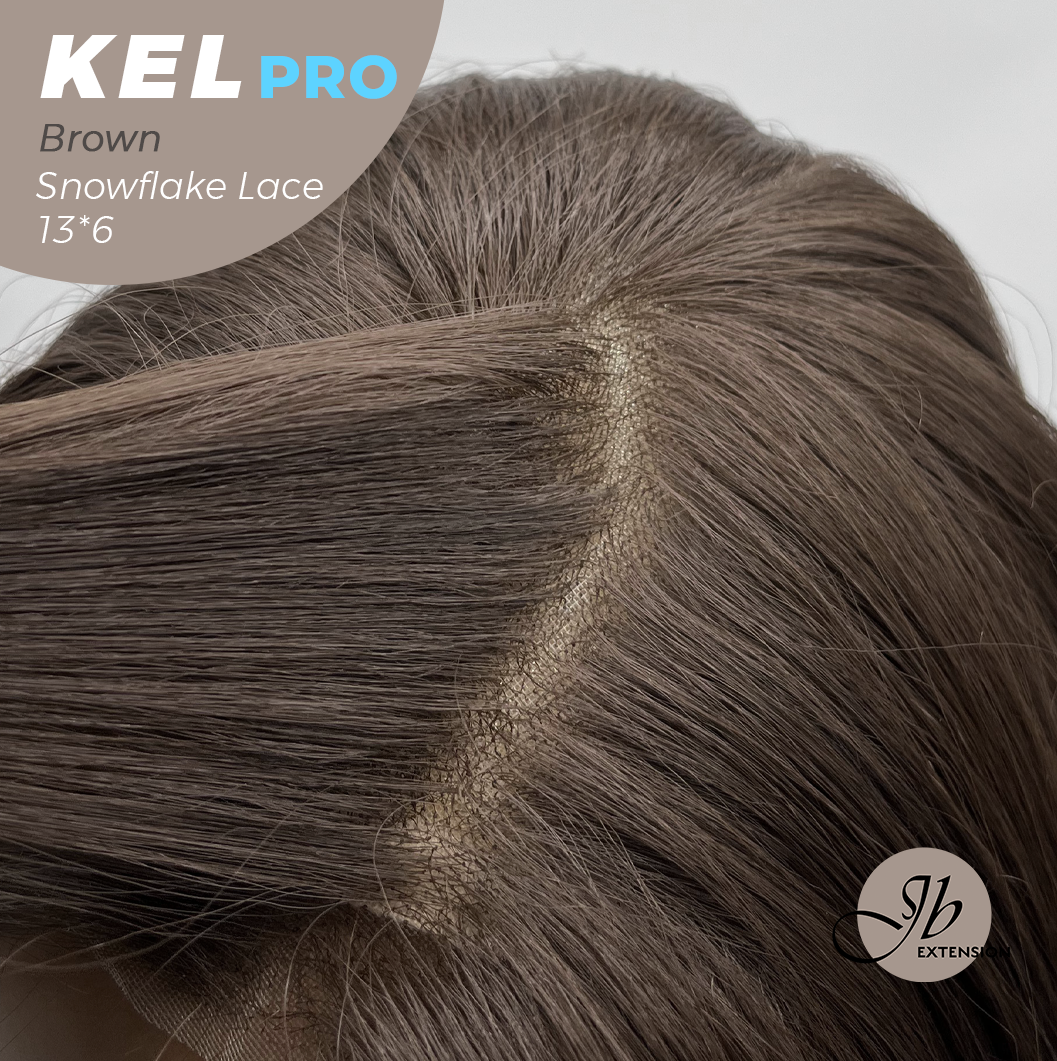 JBEXTENSION 22 Inches Brown Pre-Cut 13X6 Free Part Snowflake Lace Frontlace Glueless Wig KEL PRO - BROWN【BENDY EAR TABS】