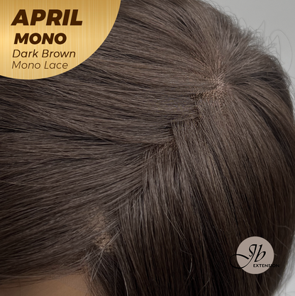 JBEXTENSION APRIL MONO Monofilament Handmade Wig 6X5 Full Monofilament Hand Tied Top Wig 18 Inches Dark Brown Mono Lace Wig With Anti-slip Silicone Strips Glueless Wig APRIL MONO DARK BROWN【BENDY EAR TABS】