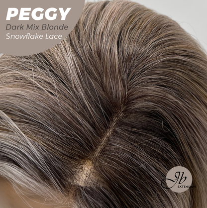 JBEXTENSION 19 Inches Long Straight Dark Mix Blonde Pre-Cut Side Part Snowflake Lace Frontlace Glueless Wig PEGGY DARK MIX BLONDE【BENDY EAR TABS】