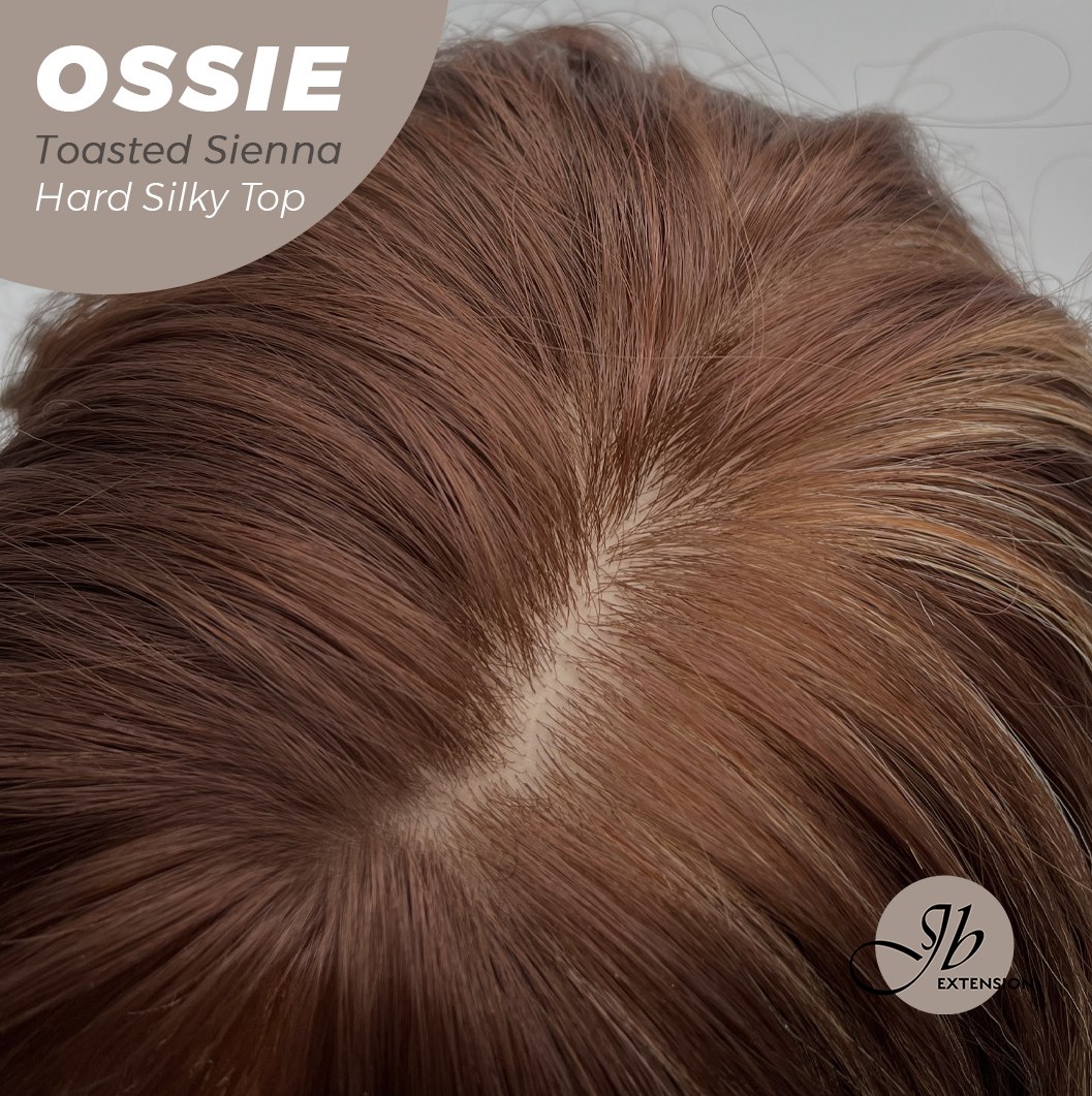 JBEXTENSION 22 Inches Scalpiana Long Wave Toasted Sienna 3.5X4 Hard Silky Top Natural Scalp Effect Wig with Bangs OSSIE TOASTED SIENNA