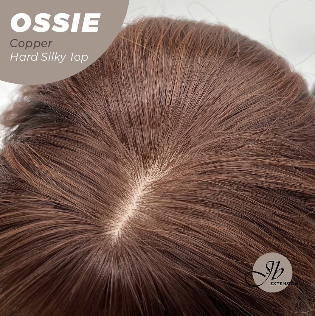 JBEXTENSION 22 Inches Scalpiana Long Wave Copper 3.5X4 Hard Silky Top Natural Scalp Effect Wig with Bangs OSSIE COPPER