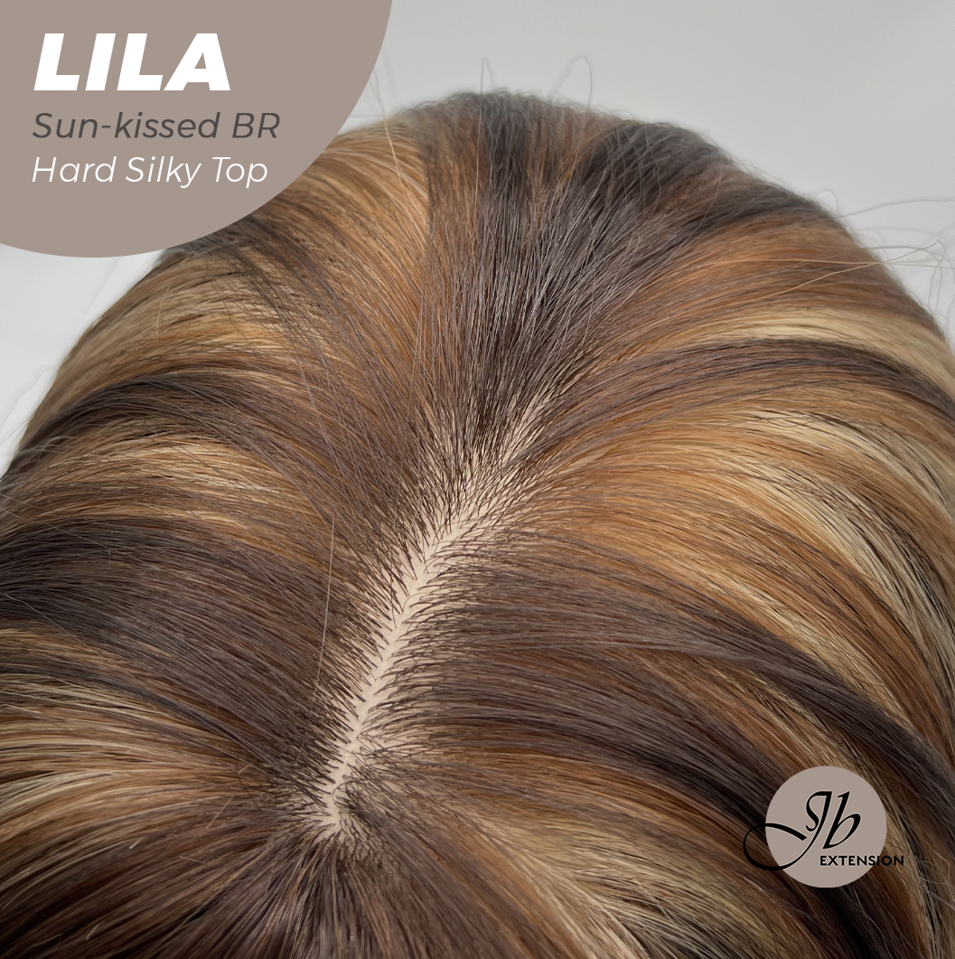 JBEXTENSION 20 Inches Scalpiana Sun-kissed Brown Wolf Cut 3.5X4 Hard Silky Top Natural Scalp Effect Wig with Bangs LILA SUN-KISSED BROWN