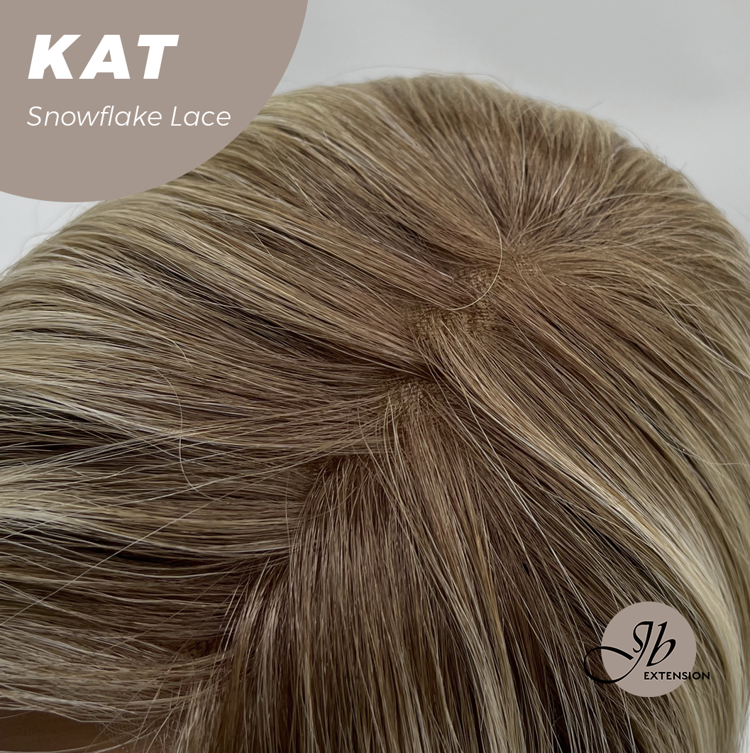 JBEXTENSION 20 Inches Mix Blonde Long Pre-Cut Arc Snowflake Lace Frontlace Glueless Wig KAT【BENDY EAR TABS】