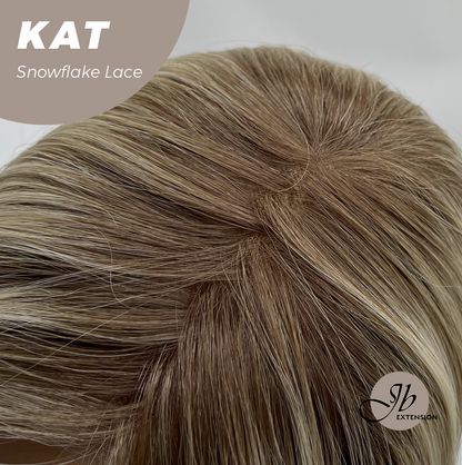 JBEXTENSION 20 Inches Mix Blonde Long Pre-Cut Arc Snowflake Lace Frontlace Glueless Wig KAT【BENDY EAR TABS】