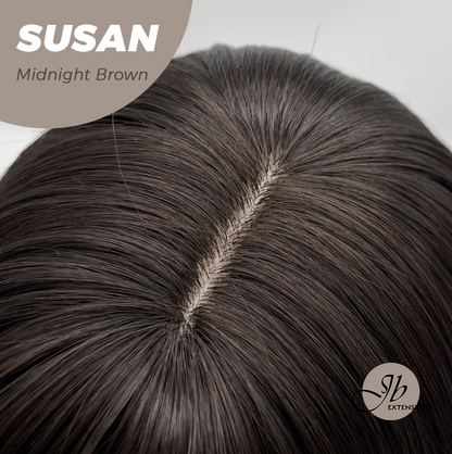 JBEXTENSION 14 Inches Short Bob Cut Midnight Brown Wig with Bangs SUSAN MIDNIGHT BROWN