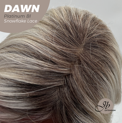JBEXTENSION 19 Inches Curly Platinum Blonde Pre-Cut Side Part Snowflake Lace Frontlace Glueless Wig DAWN SNOWFLAKE - PLATINUM BLONDE【BENDY EAR TABS】