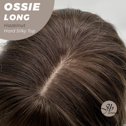 JBEXTENSION 28 Inches Scalpiana Long Wave Hazelnut 3.5X4 Hard Silky Top Natural Scalp Effect Wig with Bangs OSSIE LONG - HAZELNUT