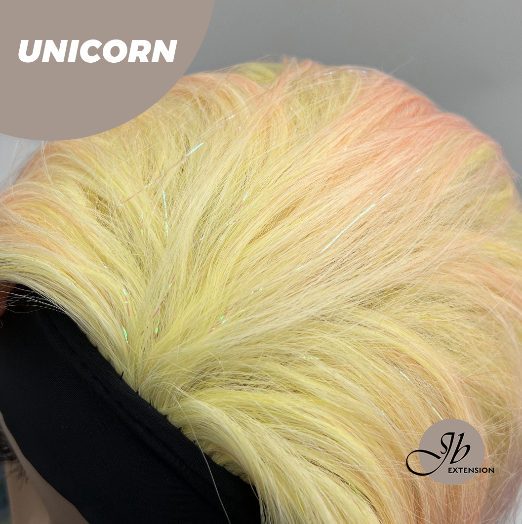 [FINAL SALE] JBEXTENSION 26 Inches Curly Rainbow Color with Tinsel Halloween Style Headband Wig UNICORN