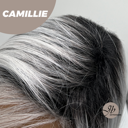[FINAL SALE] JBEXTENSION 14 Inches Grey Silver with Dark Root Women Fashion Full Machine Wig CAMILLIE【PLUS PERMATEASE】【BENDY EAR TABS】