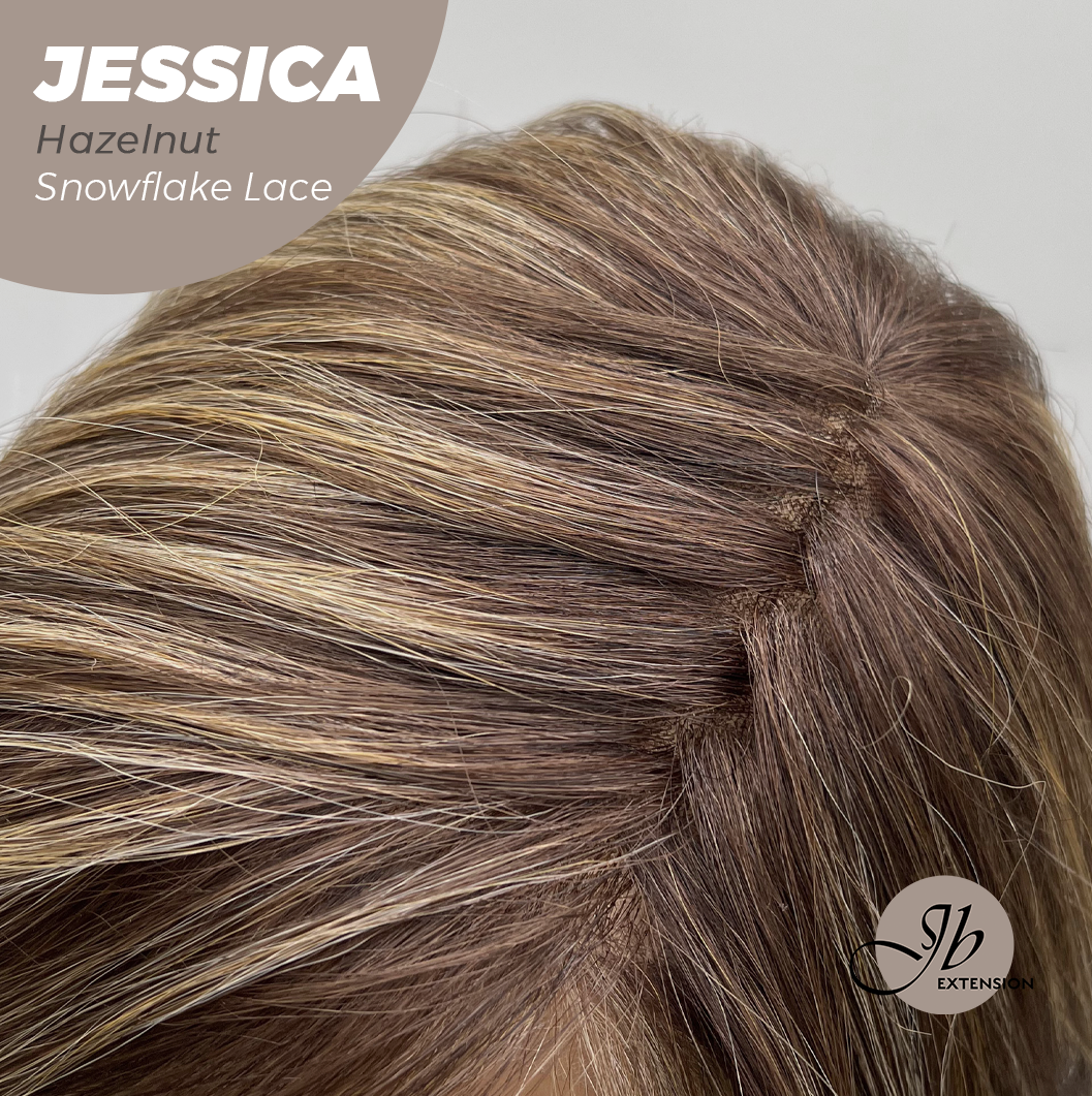 JBEXTENSION 16 Inches Hazelnut Curly Pre-Cut Side Part Snowflake Lace Frontlace Glueless Wig JESSICA HAZELNUT【BENDY EAR TABS】