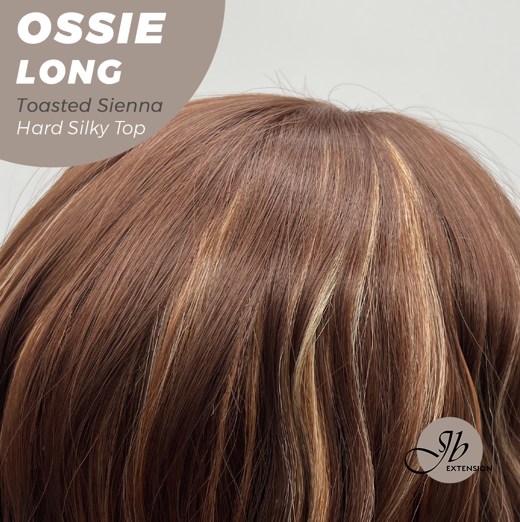 JBEXTENSION 28 Inches Scalpiana Long Wave Toasted Sienna 3.5X4 Hard Silky Top Natural Scalp Effect Wig with Bangs OSSIE LONG - TOASTED SIENNA