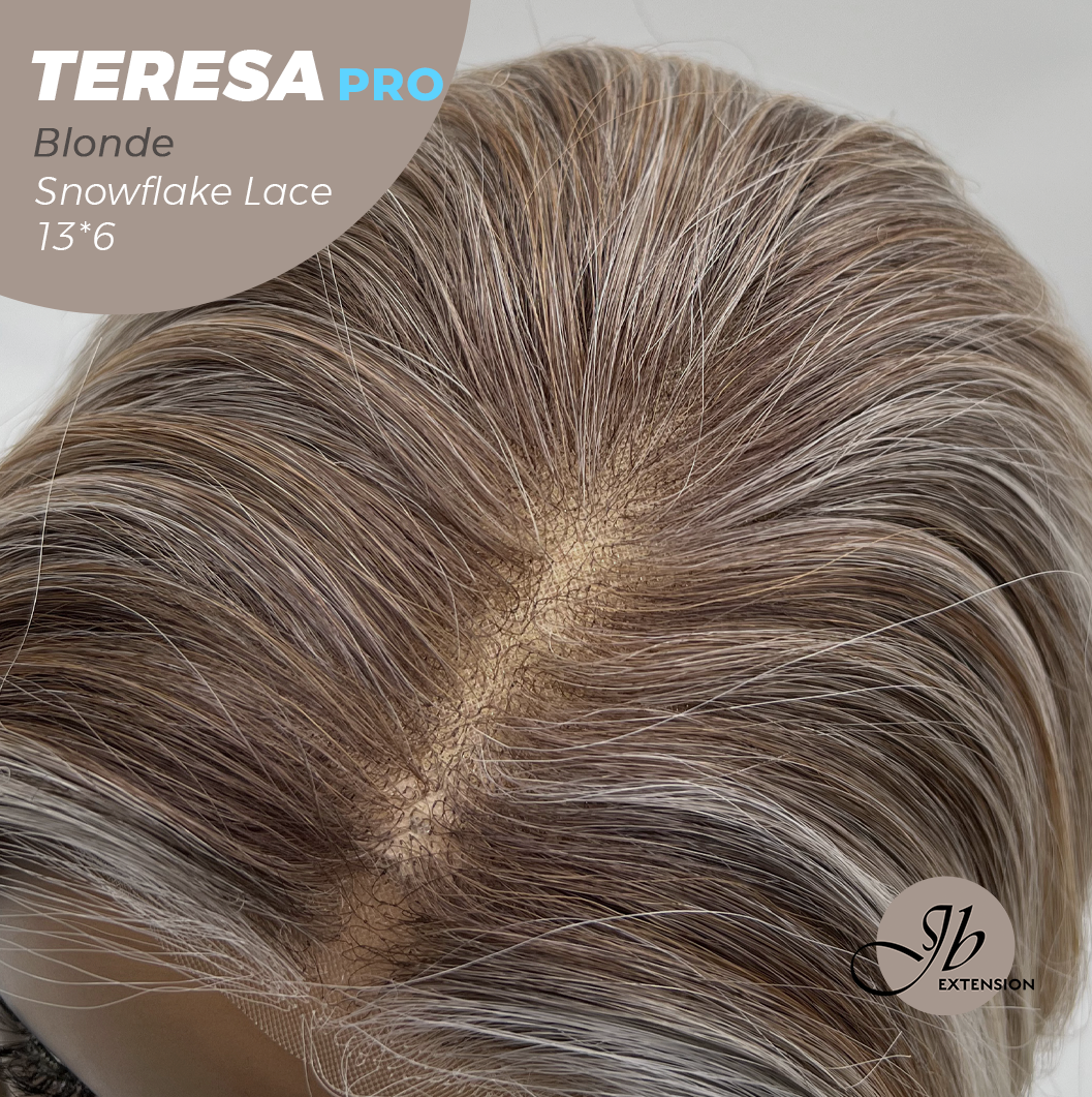 JBEXTENSION 18 Inches Blonde Pre-Cut 13X6 Free Part Snowflake Lace Frontlace Glueless Wig TERESA PRO - BLONDE【BENDY EAR TABS】