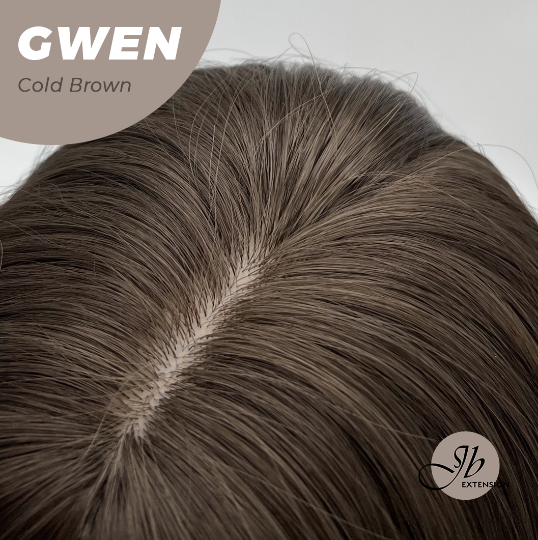 JBEXTENSION 25 Inches Long Curly Cold Brown Wig with Bangs GWEN COLD BROWN