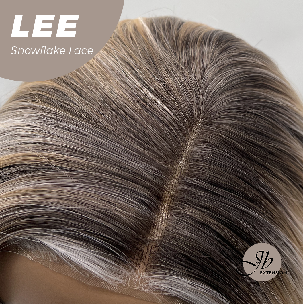 JBEXTENSION 14 Inches Wave Light Peach Pre-Cut Side Part Snowflake Lace Frontlace Glueless Wig LEE【BENDY EAR TABS】