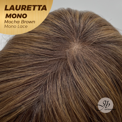 JBEXTENSION LAURETTA MONO Monofilament Handmade Wig 6X5 Full Monofilament Hand Tied Top Wig 17 Inches Mocha Brown Mono Lace Wig with Anti-slip Silicone Strips Glueless Wig LAURETTA MONO - MOCHA BROWN【BENDY EAR TABS】