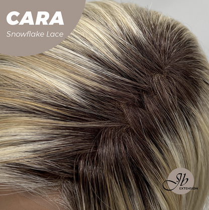 JBEXTENSION 16 Inches Mix Blonde Pre-Cut Side Part Snowflake Lace Frontlace Glueless Wig CARA【BENDY EAR TABS】