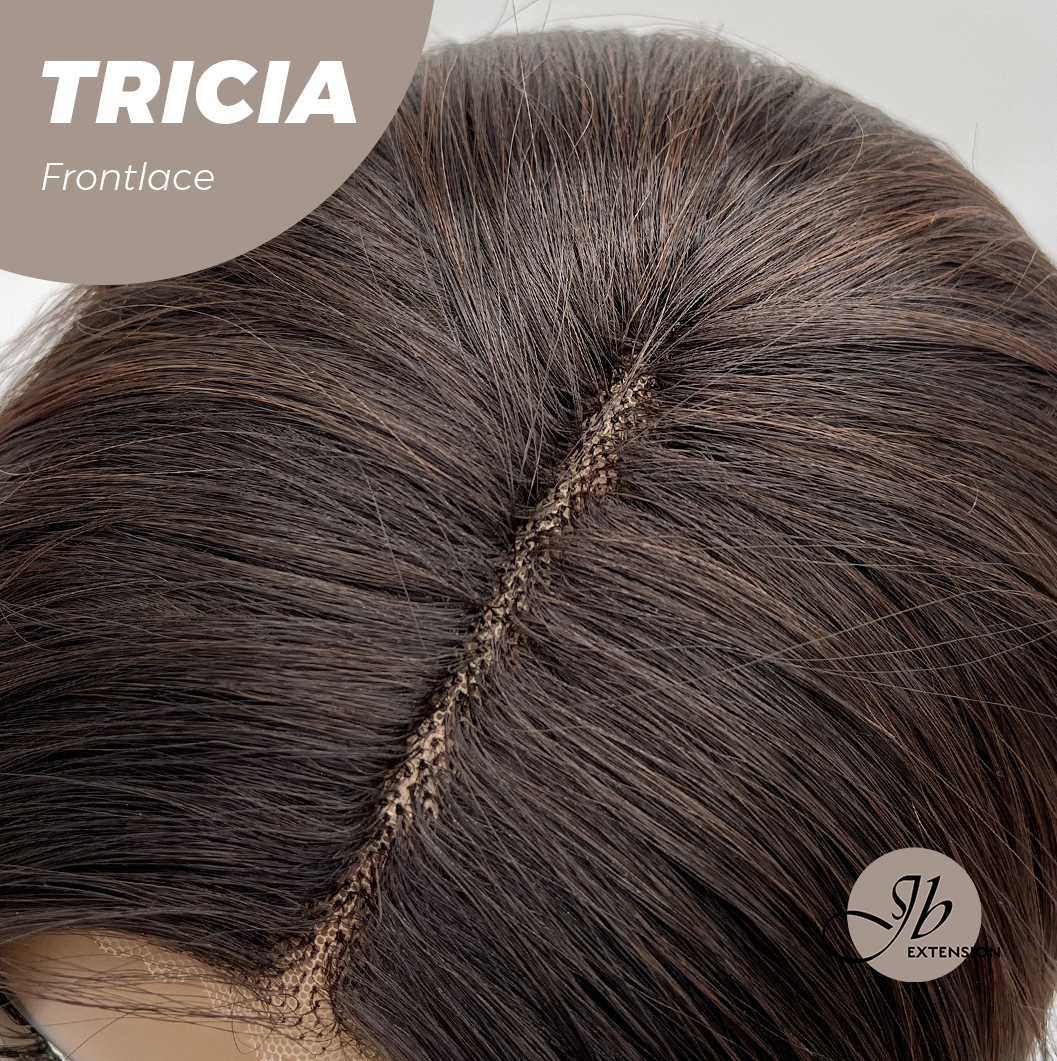 JBEXTENSION 23 Inches Curly Mocha with Dark Root Pre-Cut Frontlace Glueless Wig TRICIA LACE
