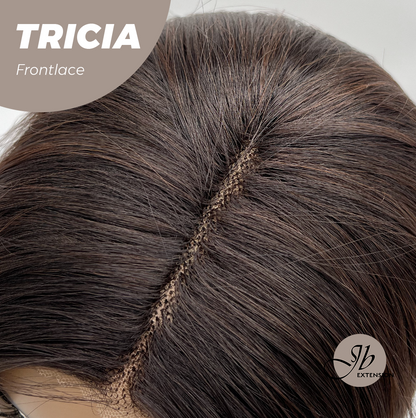 JBEXTENSION 23 Inches Curly Mocha with Dark Root Pre-Cut Frontlace Glueless Wig TRICIA LACE