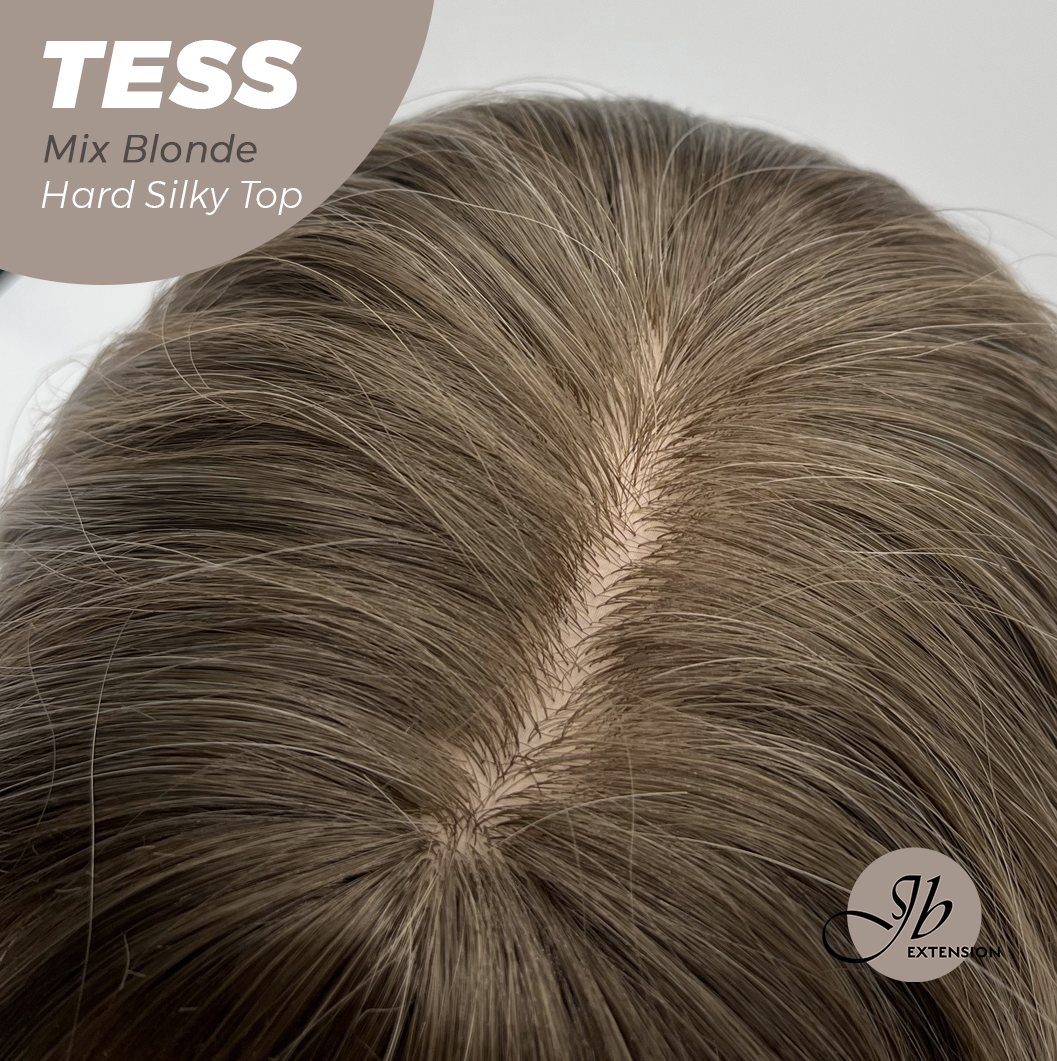 JBEXTENSION 15 Inches Scalpiana Wave Mix Blonde 3.5X4 Hard Silky Top Natural Scalp Effect Wig with Bangs TESS MIX BLONDE