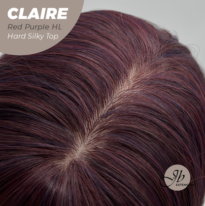 JBEXTENSION 22 Inches Scalpiana Red Purple Highlight 3.5X4 Hard Silky Top Natural Scalp Effect Women Wig with Bangs CLAIRE SILKY TOP - RED PURPLE HIGHLIGHT