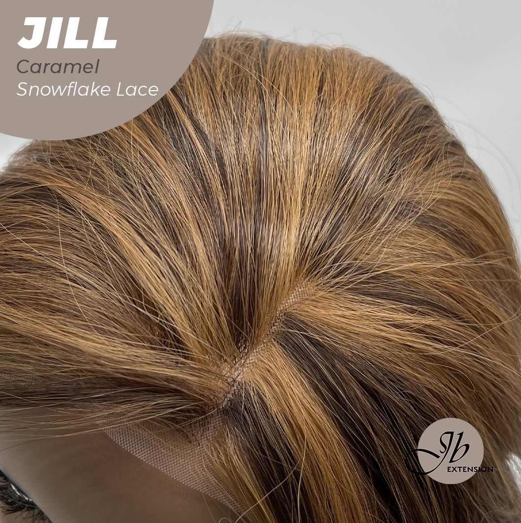 [FINAL SALE] JBEXTENSION 16 Inches Curly Caramel Pre-Cut Side Part Snowflake Lace Frontlace Glueless Wig JILL CARAMEL【BENDY EAR TABS】- M/L
