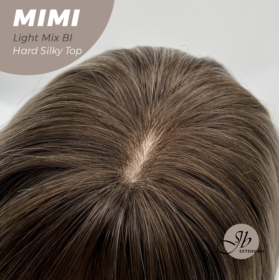 JBEXTENSION 16 Inches Scalpiana 3.5X4 Hard Silky Top Natural Scalp Effect Light Mix Blonde Body Wave Wig with Bangs Wig MIMI SILK TOP - LIGHT MIX BLONDE