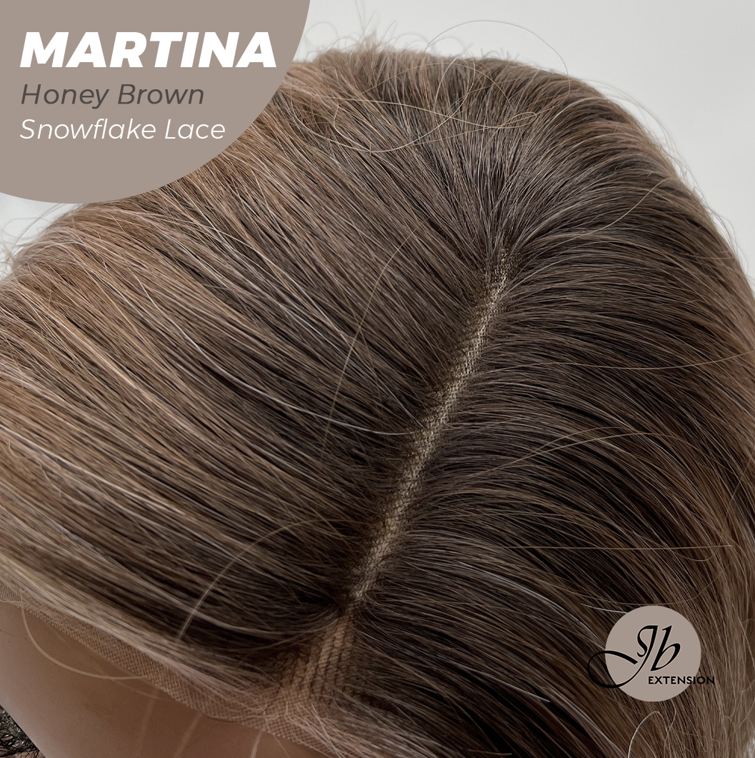 JBEXTENSION 17 Inches Wave Honey Brown Pre-Cut Side Part Snowflake Lace Frontlace Glueless Wig MARTINA HONEY BROWN【BENDY EAR TABS】