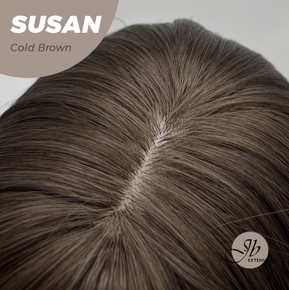 JBEXTENSION 14 Inches Short Bob Cut Cold Brown Wig with Bangs SUSAN COLD BROWN