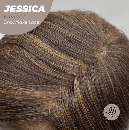 JBEXTENSION 16 Inches Caramel Curly Pre-Cut Side Part Snowflake Lace Frontlace Glueless Wig JESSICA CARAMEL【BENDY EAR TABS】