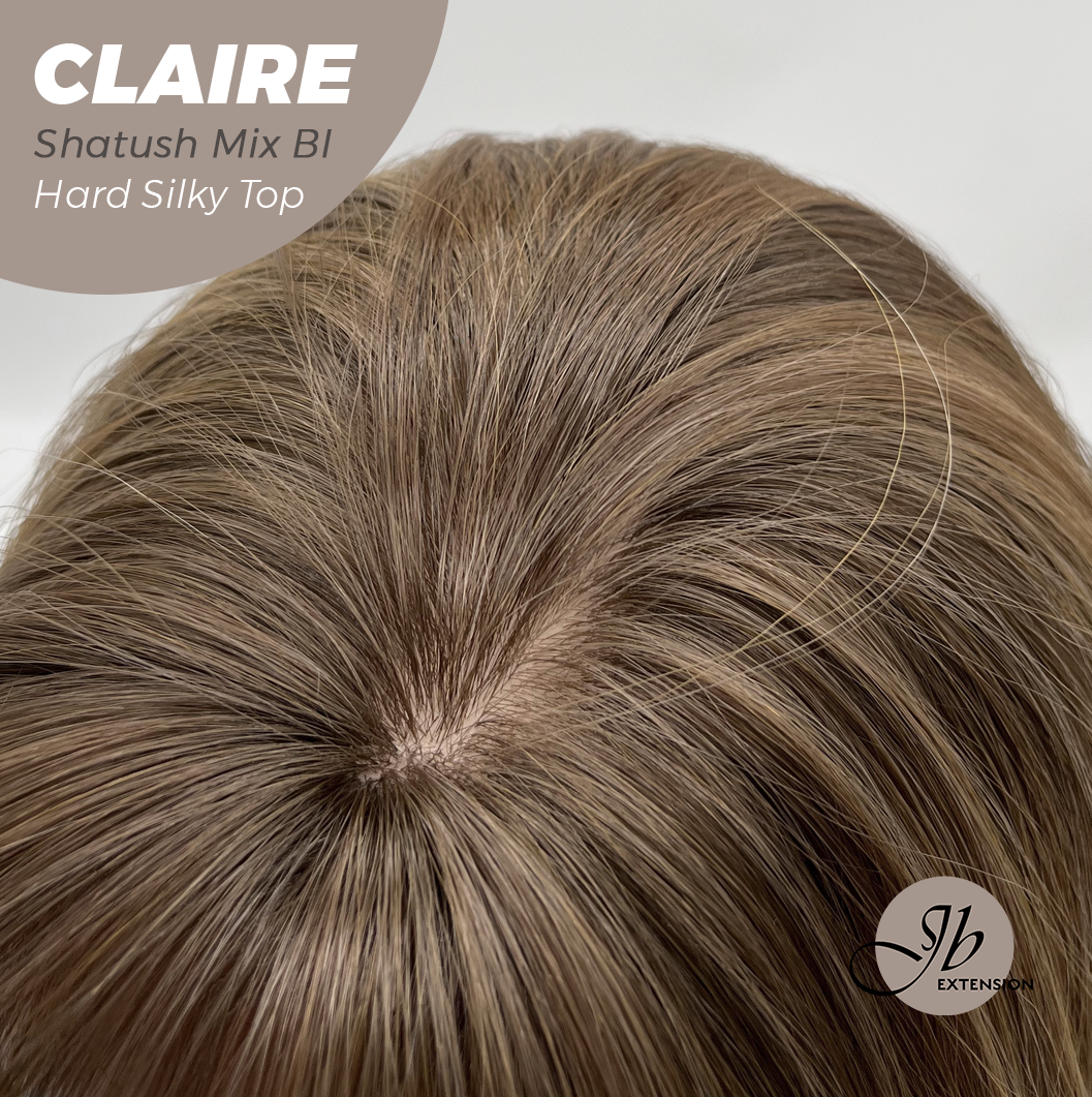JBEXTENSION 22 Inches Scalpiana Shatush Mix Blonde 3.5X4 Hard Silky Top Natural Scalp Effect Women Wig with Bangs CLAIRE SILKY TOP - SHATUSH MIX BLONDE