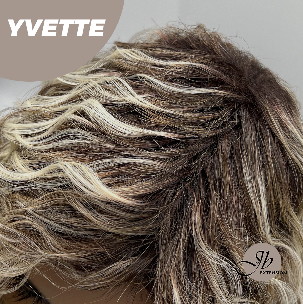 [FINAL SALE] JBEXTENSION 14 Inches Extra Curly Blonde with Brown Highlight Wig Women Fashion Full Machine Wig YVETTE【PLUS PERMATEASE】【BENDY EAR TABS】