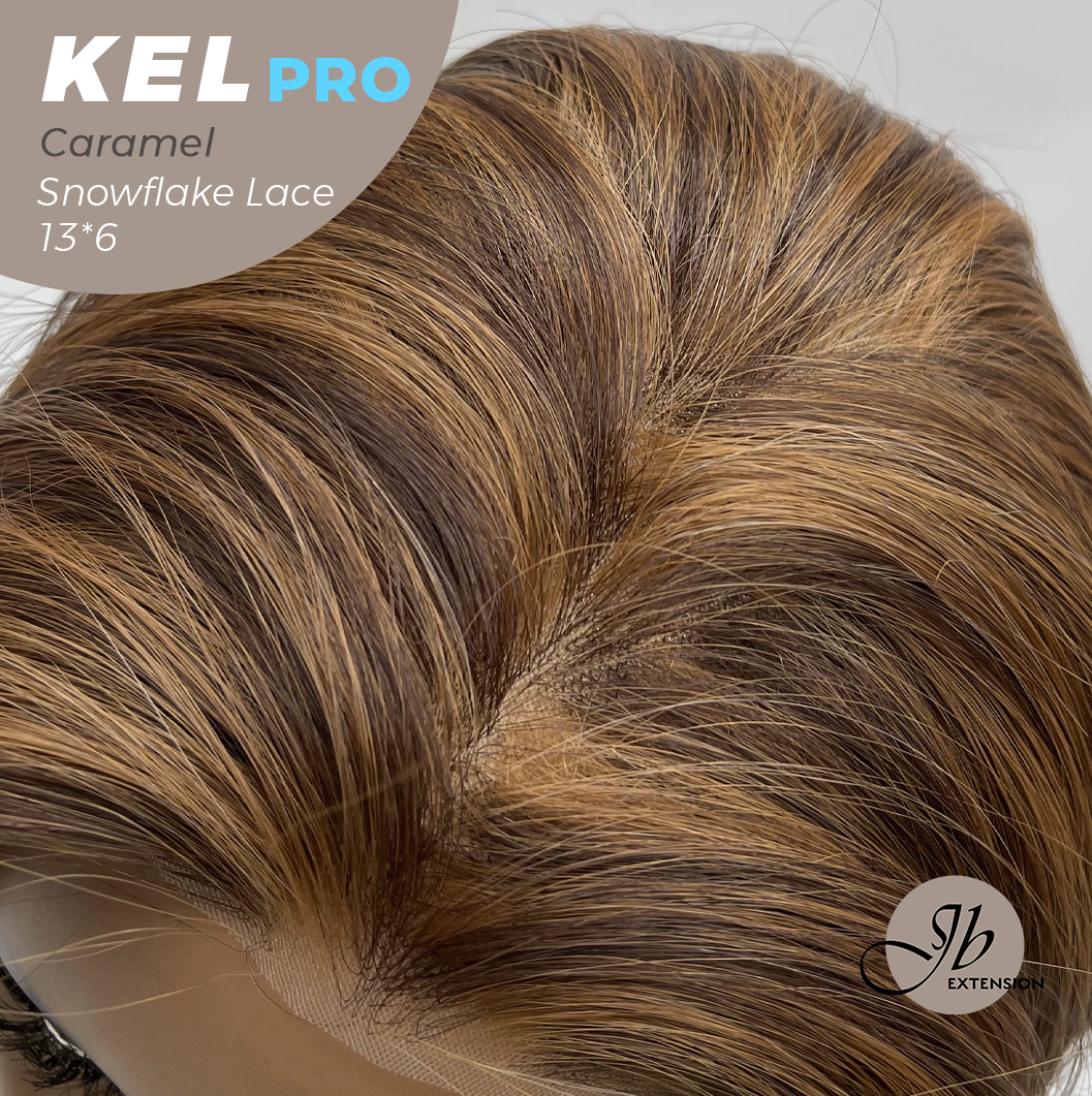 JBEXTENSION 22 Inches Caramel Pre-Cut 13X6 Free Part Snowflake Lace Frontlace Glueless Wig KEL PRO - CARAMEL【BENDY EAR TABS】