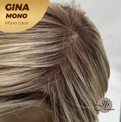 JBEXTENSION GINA MONO Full Monofilament Handmade Full Lace Full Hand Tied Wig 12 Inches Mix Blonde Mono Lace Handmade Futura Fiber Wig with Anti-slip Silicone Strips Glueless Wig GINA MONO【BENDY EAR TABS】