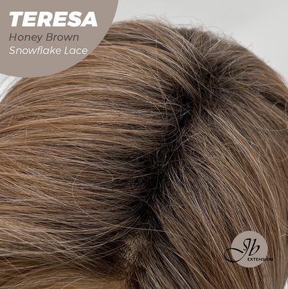 JBEXTENSION 18 Inches Honey Brown Pre-Cut Snowflake Lace Frontlace Glueless Wig TERESA HONEY BROWN【PERMATEASE】【BENDY EAR TABS】- M/L