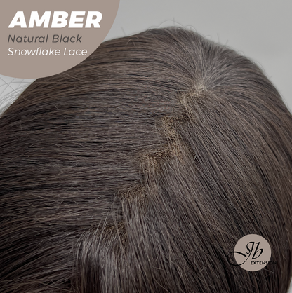 JBEXTENSION 21 Inches Straight Natural Black Pre-Cut Arc Snowflake Lace Frontlace Glueless Wig AMBER NATURAL BLACK【BENDY EAR TABS】