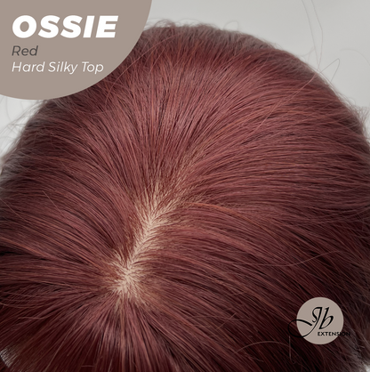 JBEXTENSION 22 Inches Scalpiana Long Wave Red 3.5X4 Hard Silky Top Natural Scalp Effect Wig with Bangs OSSIE RED