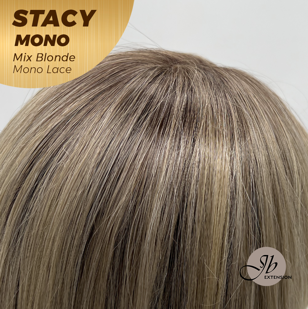 JBEXTENSION STACY MONO Monofilament Handmade Wig 6X5 Full Monofilament Hand Tied Top Wig 18 Inches Mix Blonde Mono Lace Wig with Anti-slip Silicone Strips Glueless Wig STACY MONO - MIX BLONDE【BENDY EAR TABS】