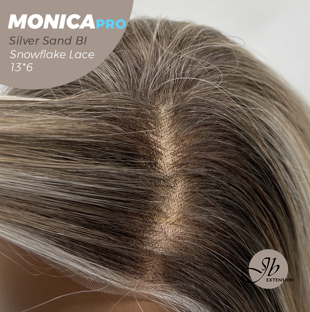 [PRE-ORDER] JBEXTENSION 16 Inches Silver Sand Blonde Pre-Cut 13X6 Free Part Snowflake Lace Frontlace Glueless Wig MONICA PRO - SILVER SAND BLONDE【BENDY EAR TABS】