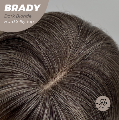 JBEXTENSION 12 Inches Scalpiana Wave Dark Blonde 3.5X4 Hard Silky Top Natural Scalp Effect Wig with Bang BRADY DARK BLONDE